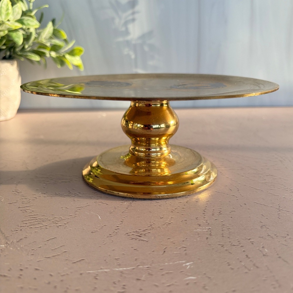 PartyLite Gold Brass Pedestal Candle Stand 7 Inch Round Cake Riser Vintage Decor